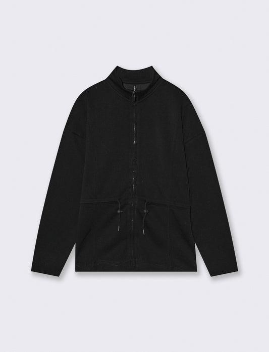 Felpa collo alto con coulisse e zip - Nero