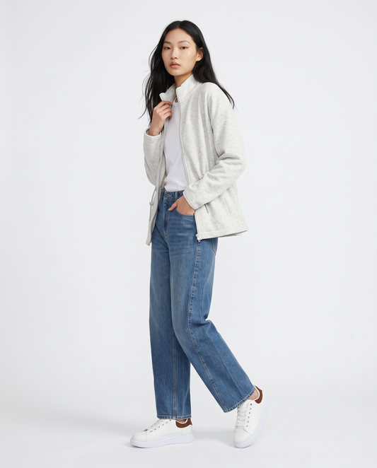 High-neck sweatshirt with drawstring and zip - Grey