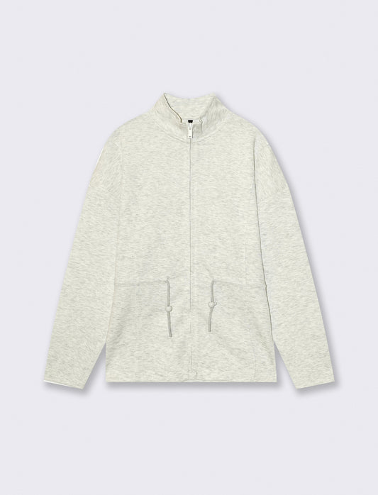 Felpa collo alto con coulisse e zip - Grigio mel.