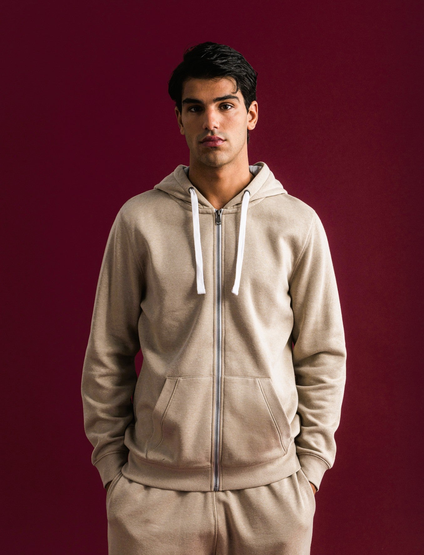 FELPA CON CAPPUCCIO E CERNIERA - Beige