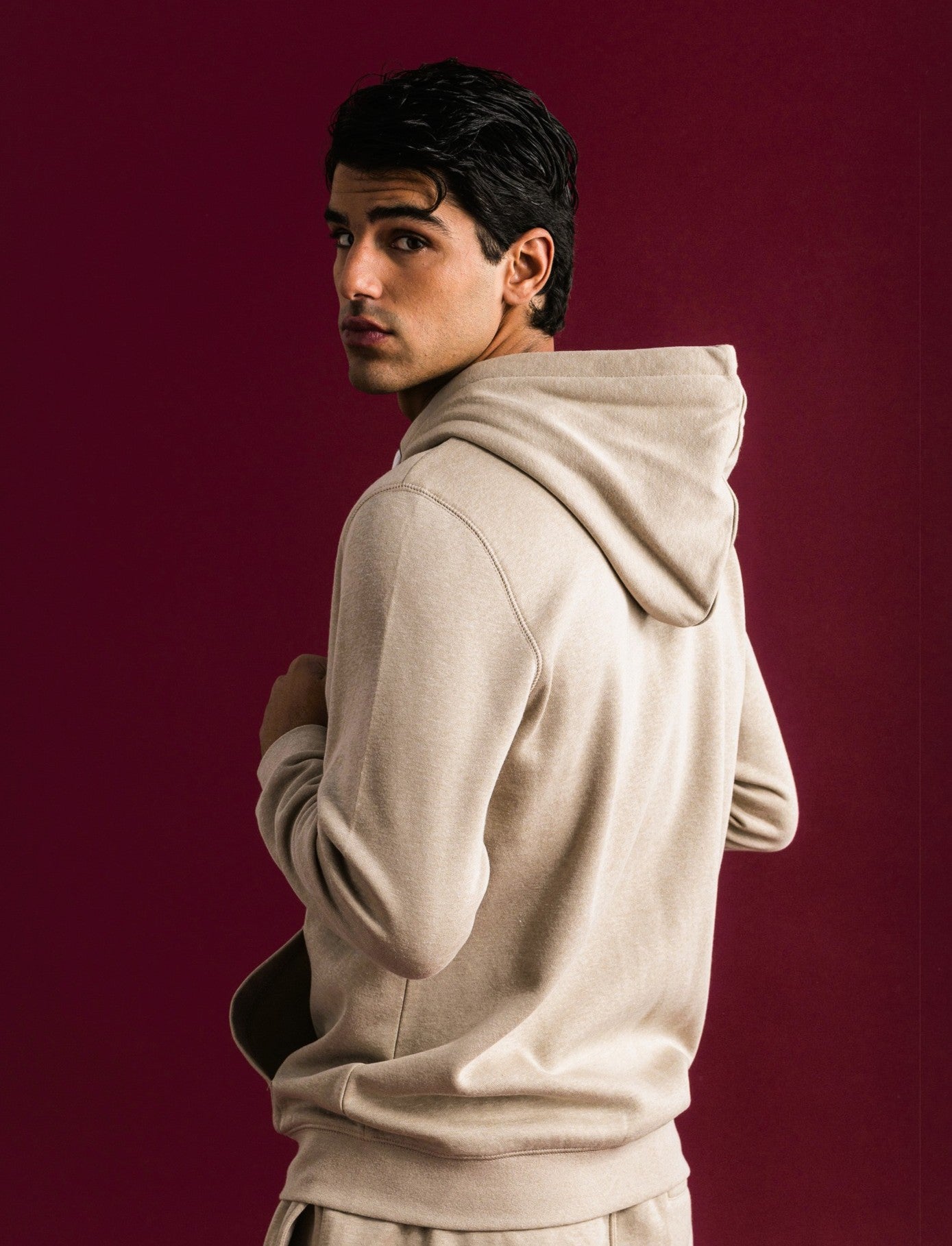 FELPA CON CAPPUCCIO E CERNIERA - Beige