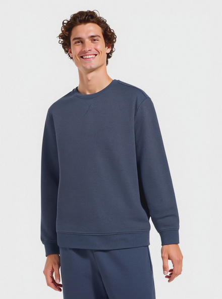 FELPA GIROCOLLO BASIC MELANGE - Blu