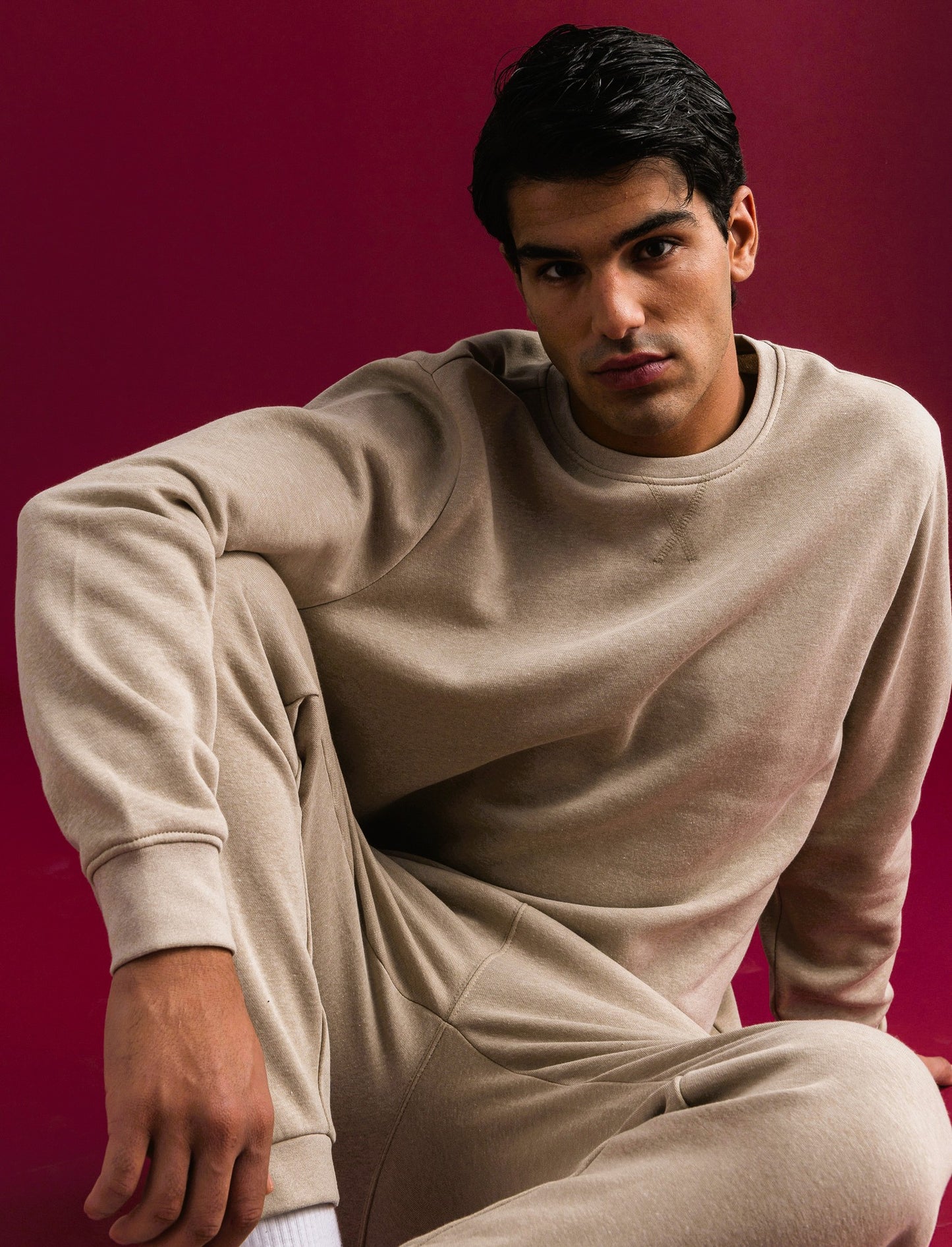 FELPA GIROCOLLO BASIC MELANGE - Beige