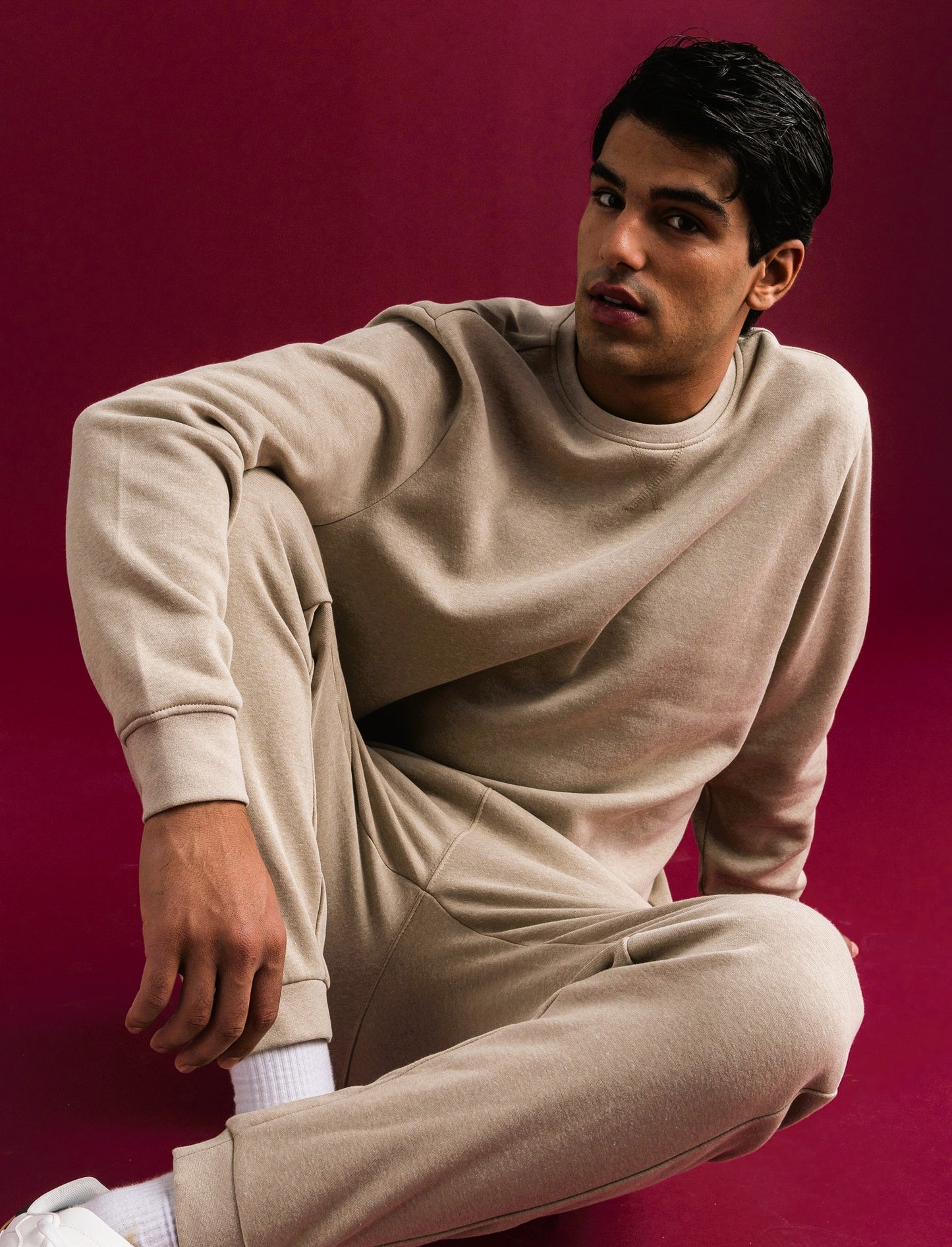 FELPA GIROCOLLO BASIC MELANGE - Beige