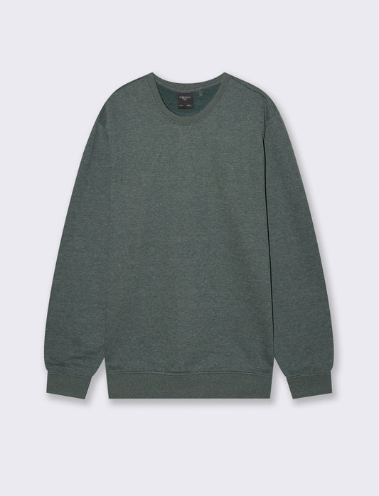 FELPA GIROCOLLO BASIC MELANGE - Verde scuro