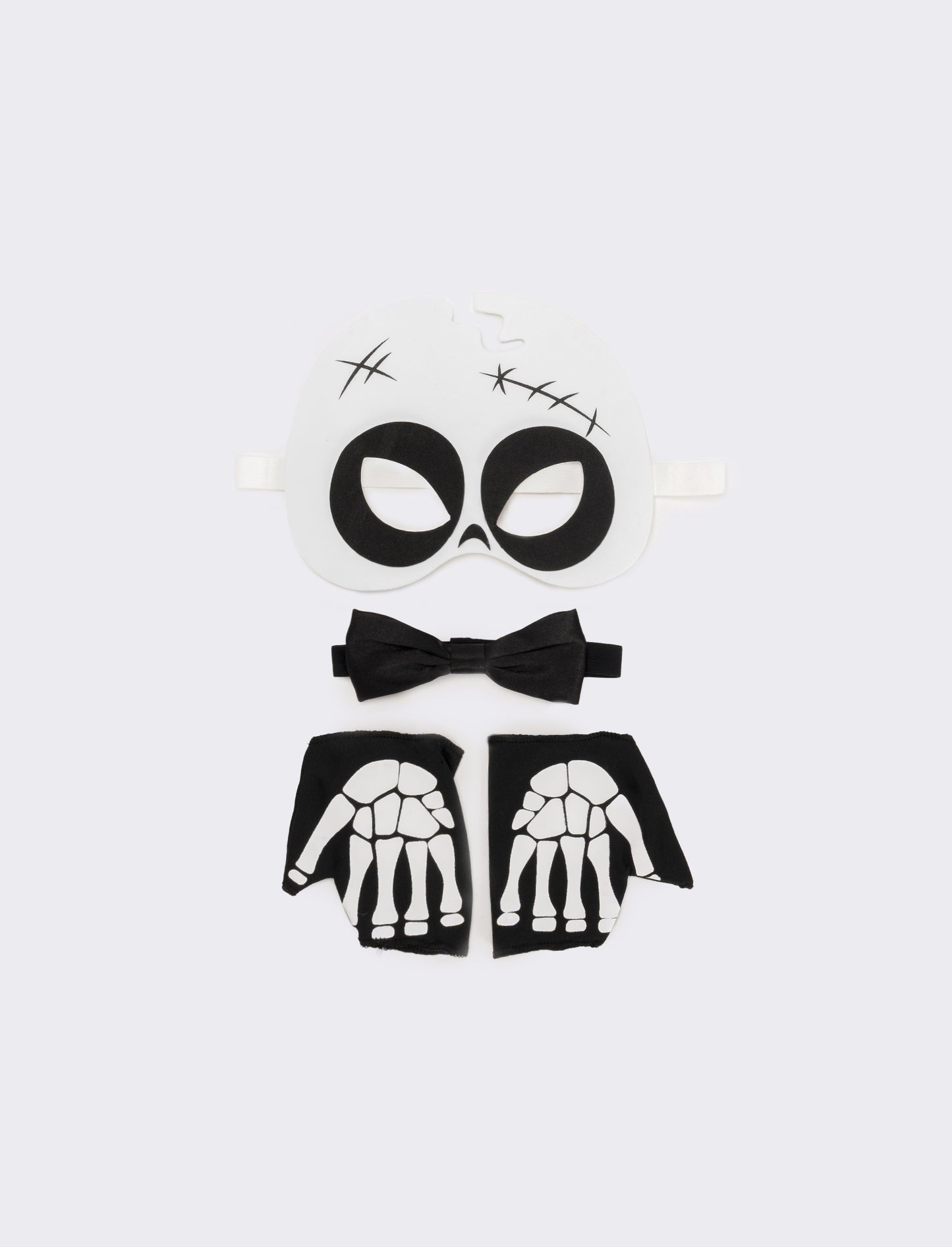 Set halloween bambino mascherina,guanto e papillon con teschio - Bianco-nero