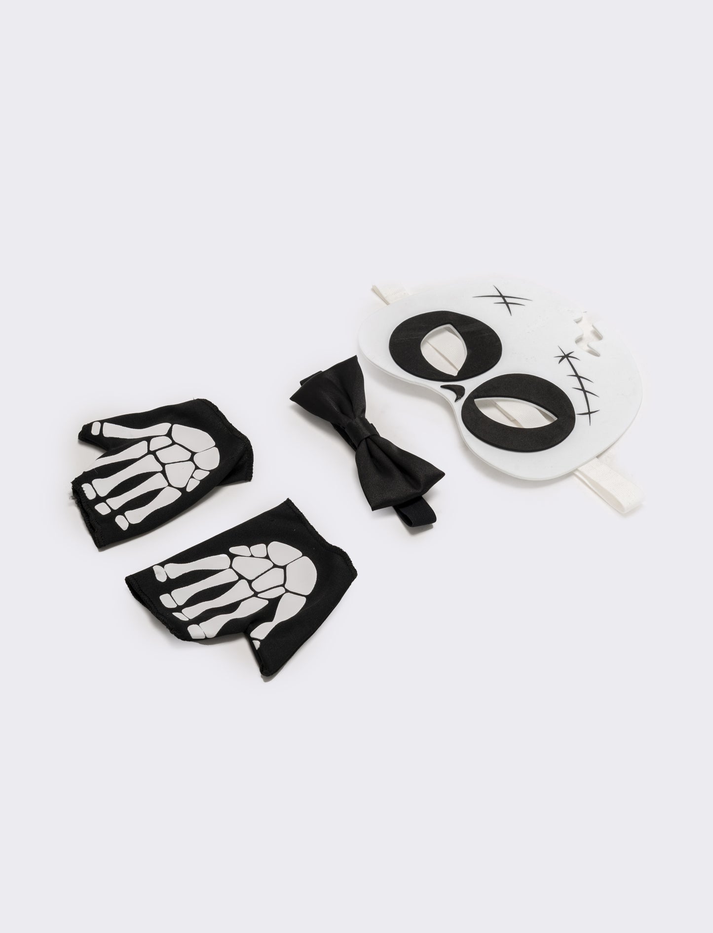 Set halloween bambino mascherina,guanto e papillon con teschio - Bianco-nero