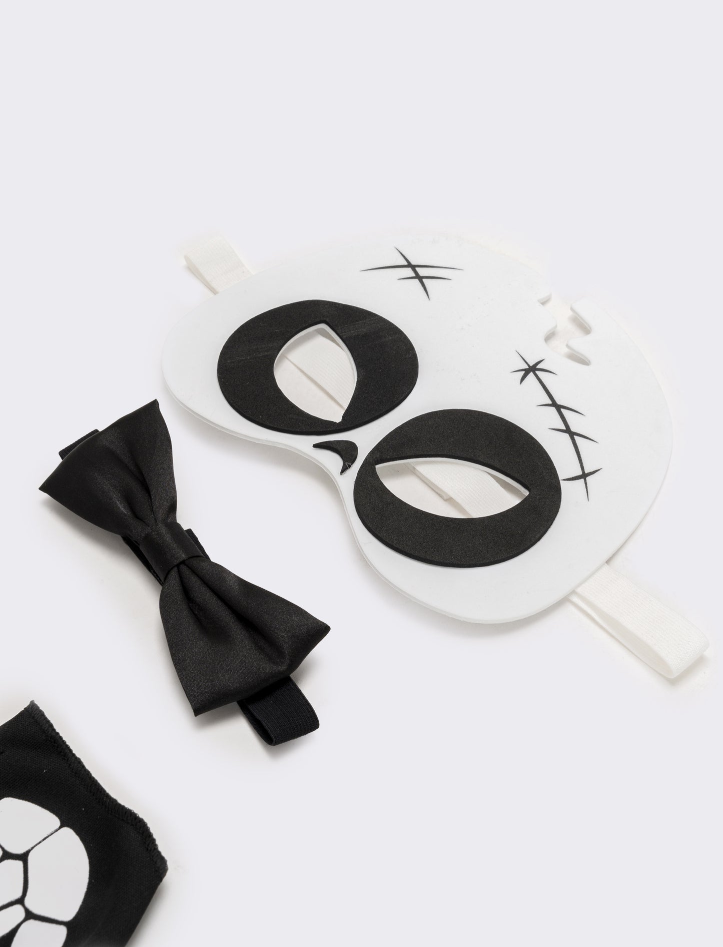 Set halloween bambino mascherina,guanto e papillon con teschio - Bianco-nero