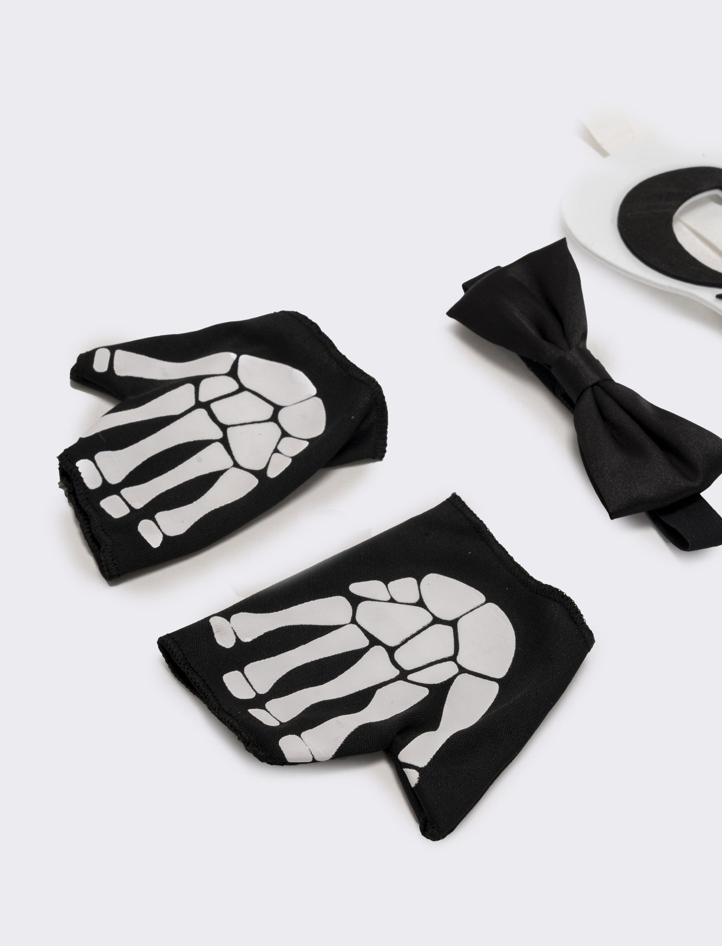 Set halloween bambino mascherina,guanto e papillon con teschio - Bianco-nero
