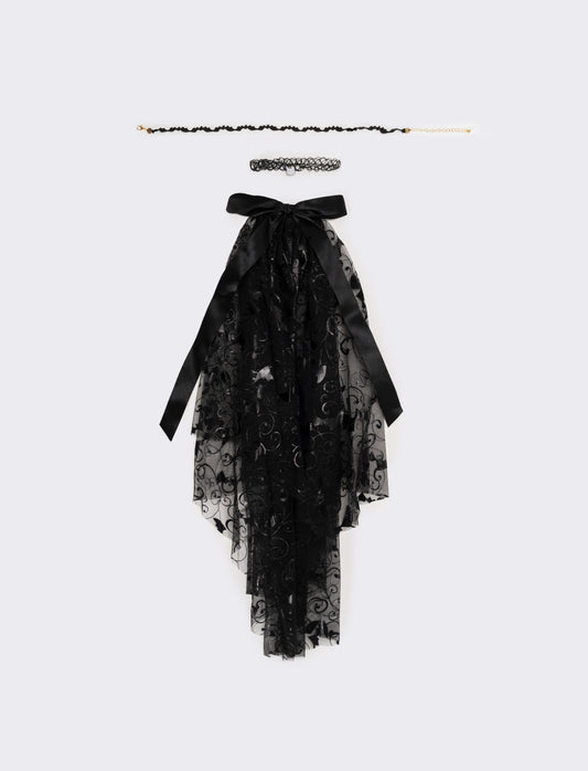 Velo halloween bambina con tattoo chocker - Nero