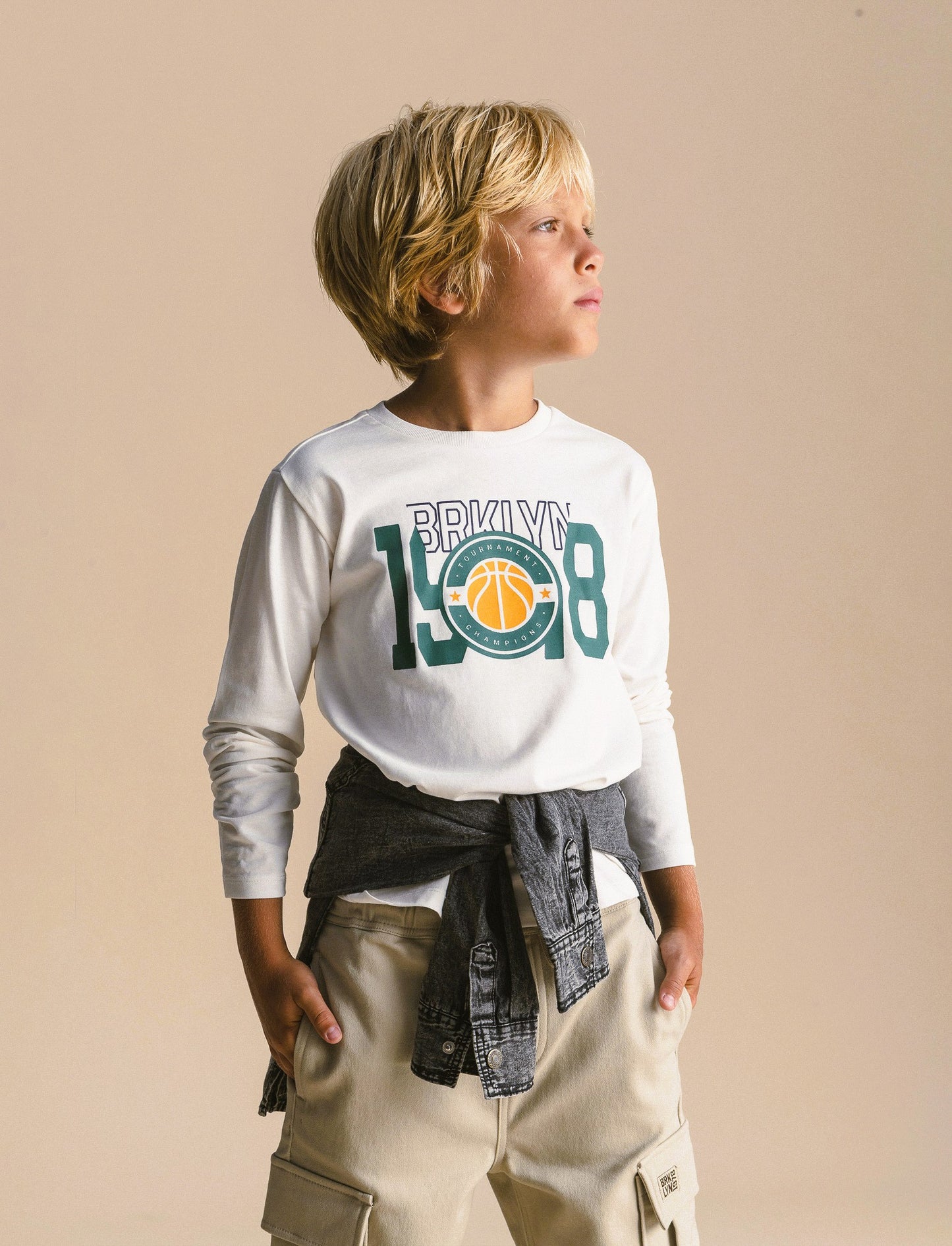 T-shirt manica lunga con stampa. - Bianco latte