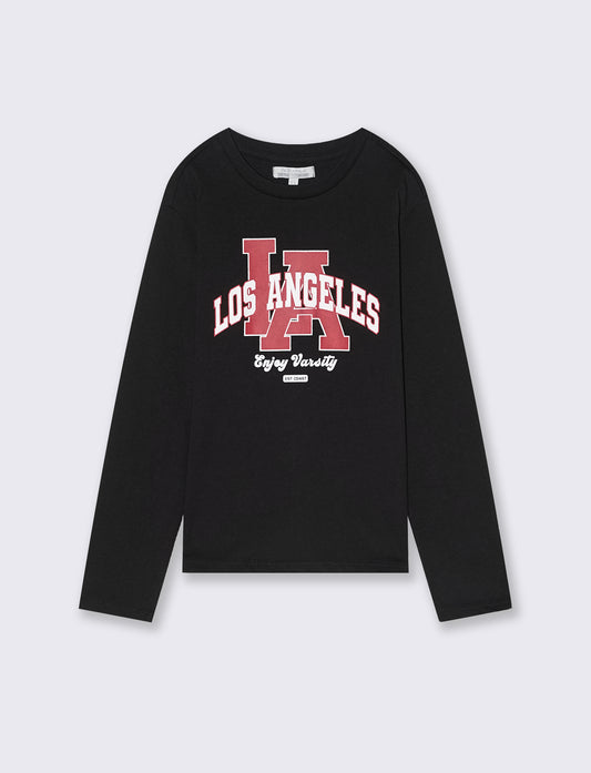 T-shirt manica lunga con stampa. - Nero