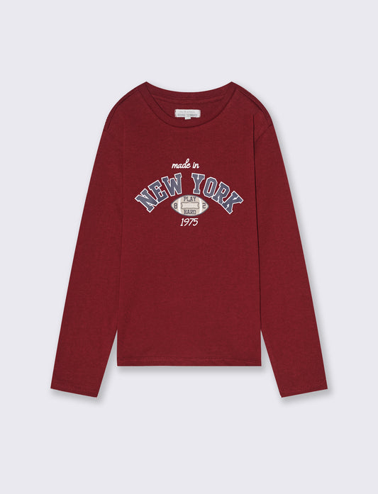 T-shirt manica lunga con stampa. - Bordeaux