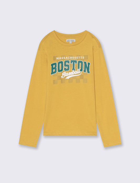 T-shirt manica lunga con stampa. - Ocra