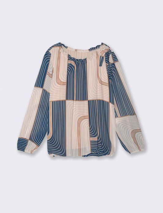 Blouse with print and bow on the hem - Blue