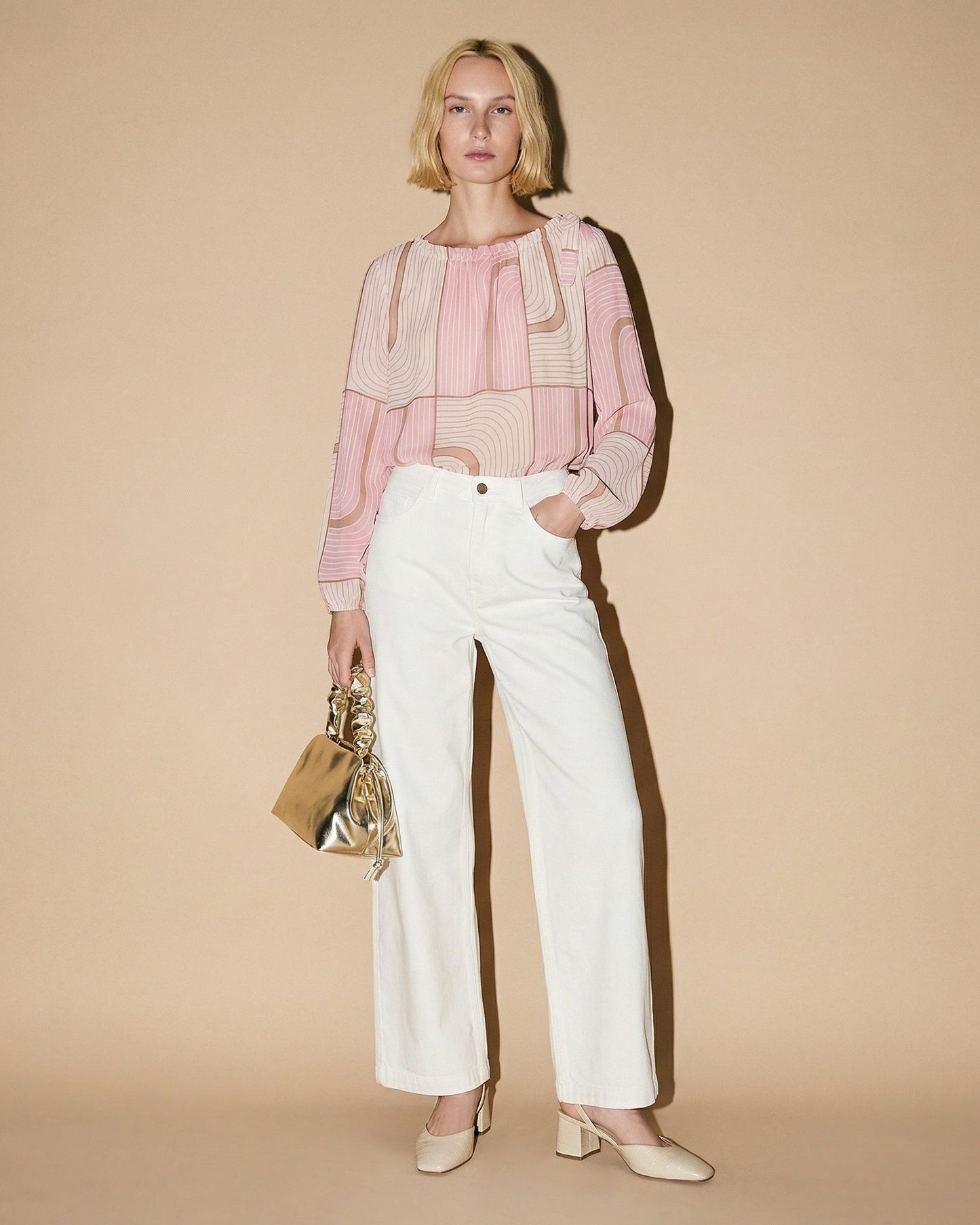 Blusa con stampa e fiocco sull'orlo - Rosa