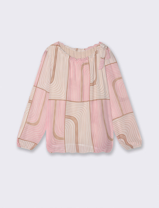 Blouse with print and bow on the hem - Pink