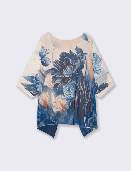 Casacca morbida con scollo rotondo - Blu