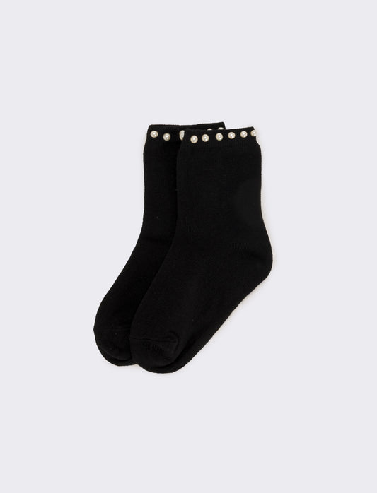 Calzino bambina con perle 1 paio - Nero