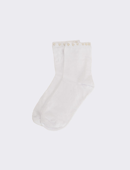 Calzino bambina con perle 1 paio - Bianco
