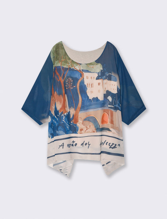 Soft top with round neckline - Blue
