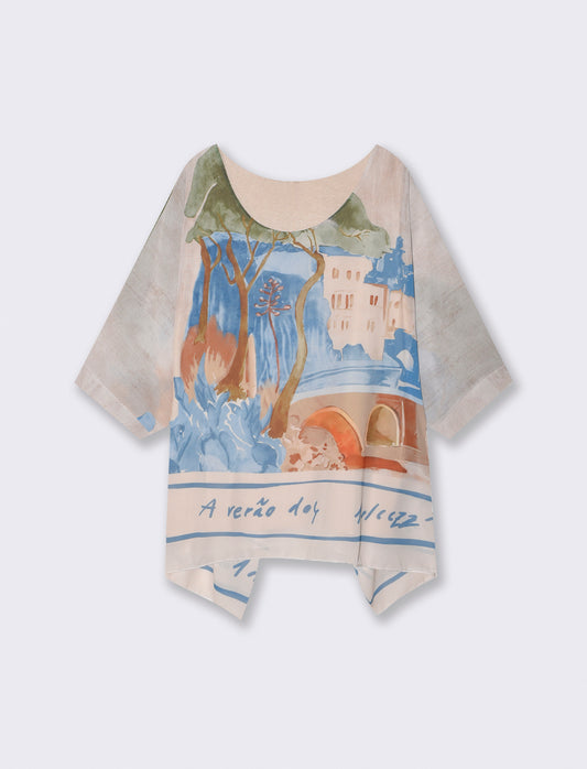 Soft top with round neckline - Beige