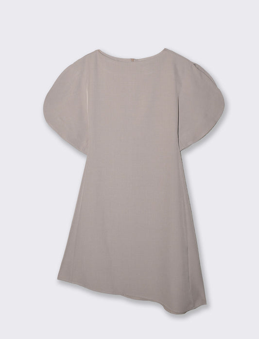 Abito corto scollo a barchetta - Grigio fango