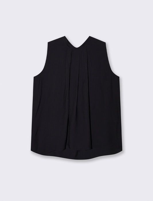 Blusa smanicata con pieghe centrali - Nero