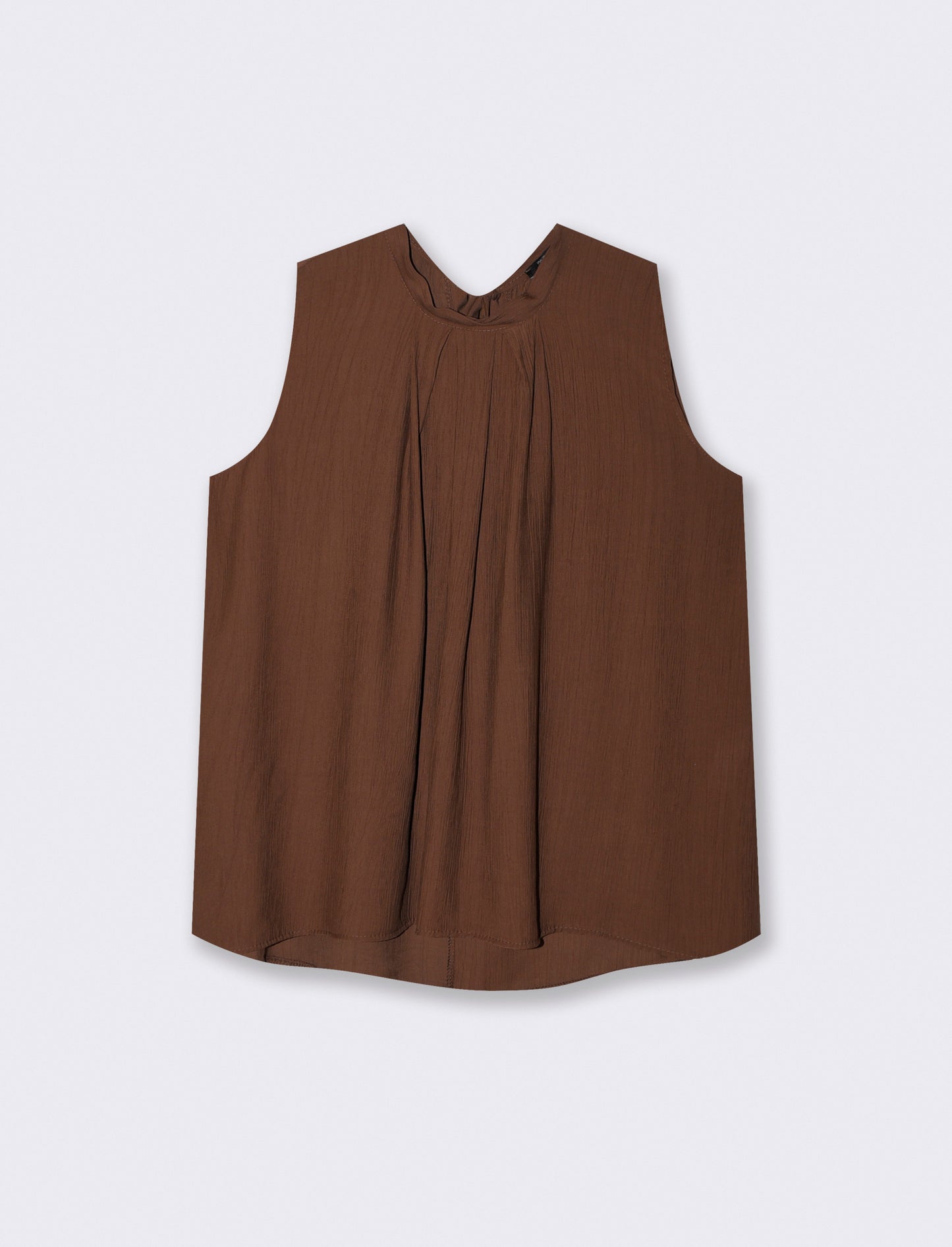 Sleeveless blouse with central pleats - Brown