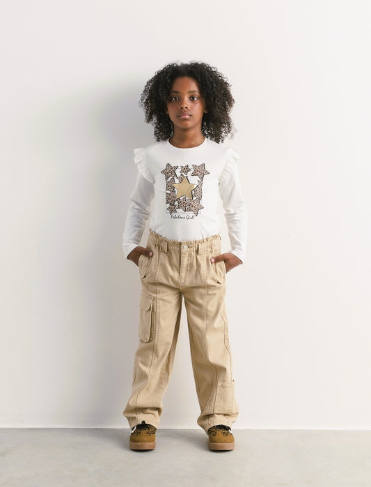 Pantaloni gamba ampia con tasche. - Beige