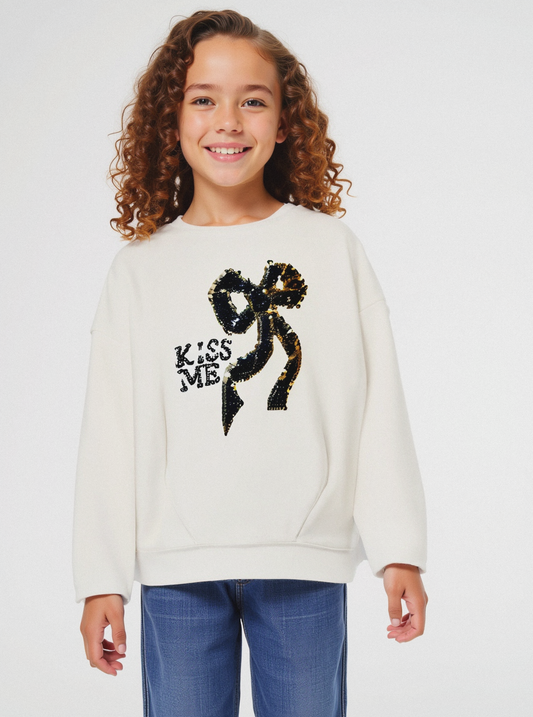 Maglia con paillettes reversibili - Bianco panna