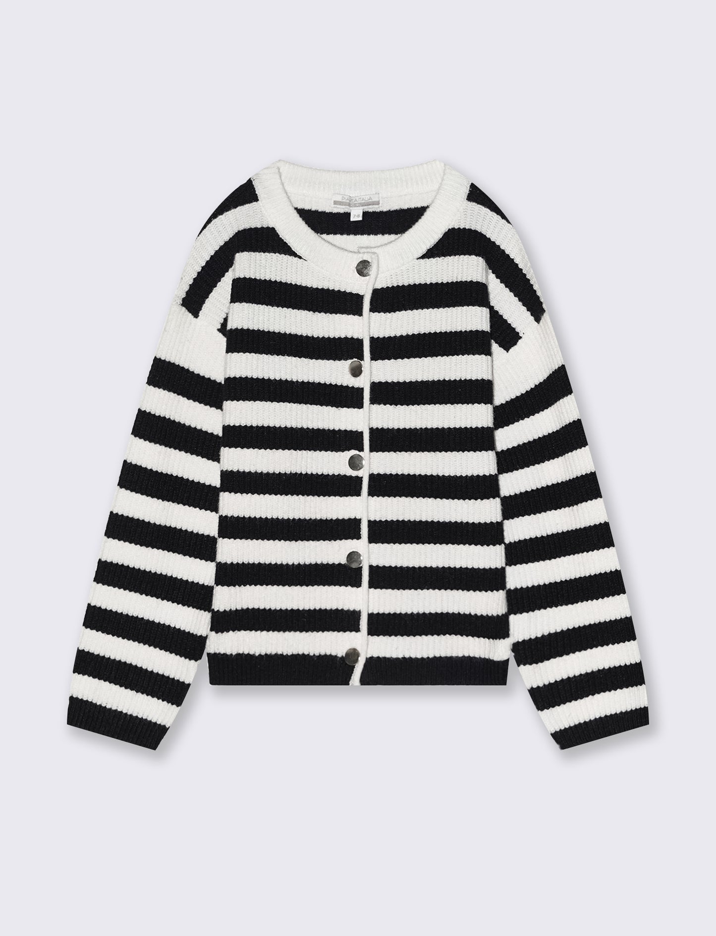 Cardigan girocollo a righe da bambina - Bianco-nero