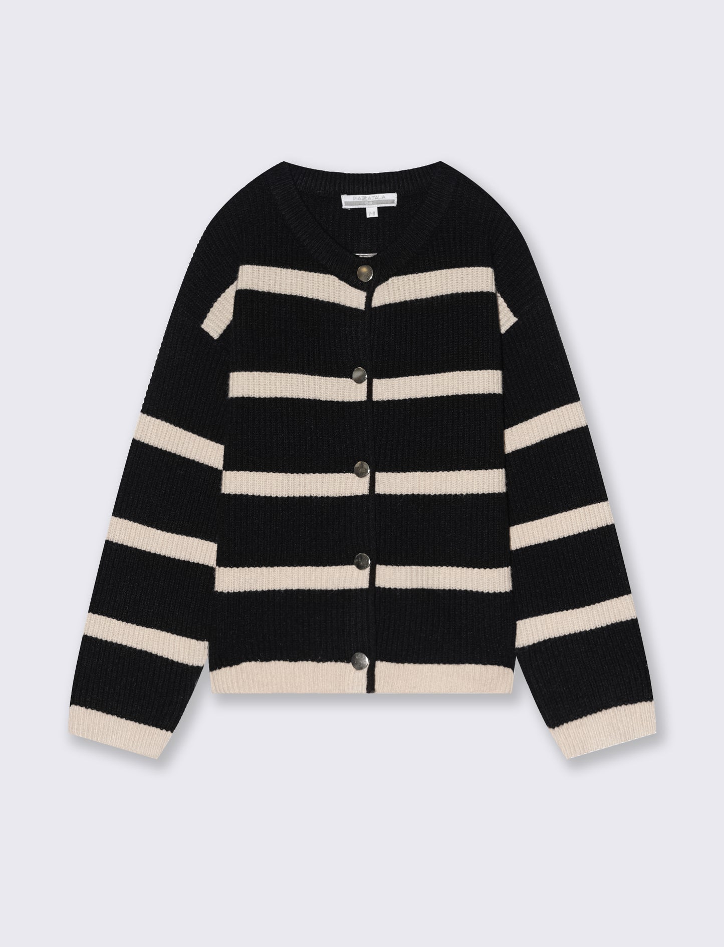 Cardigan girocollo a righe da bambina - Nero-beige