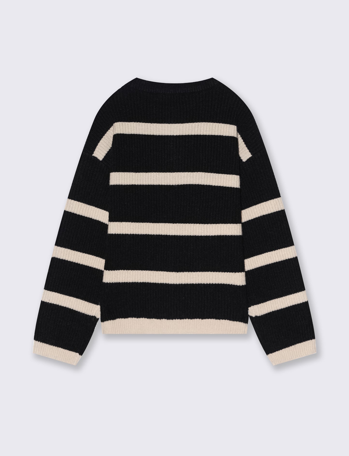 Cardigan girocollo a righe da bambina - Nero-beige