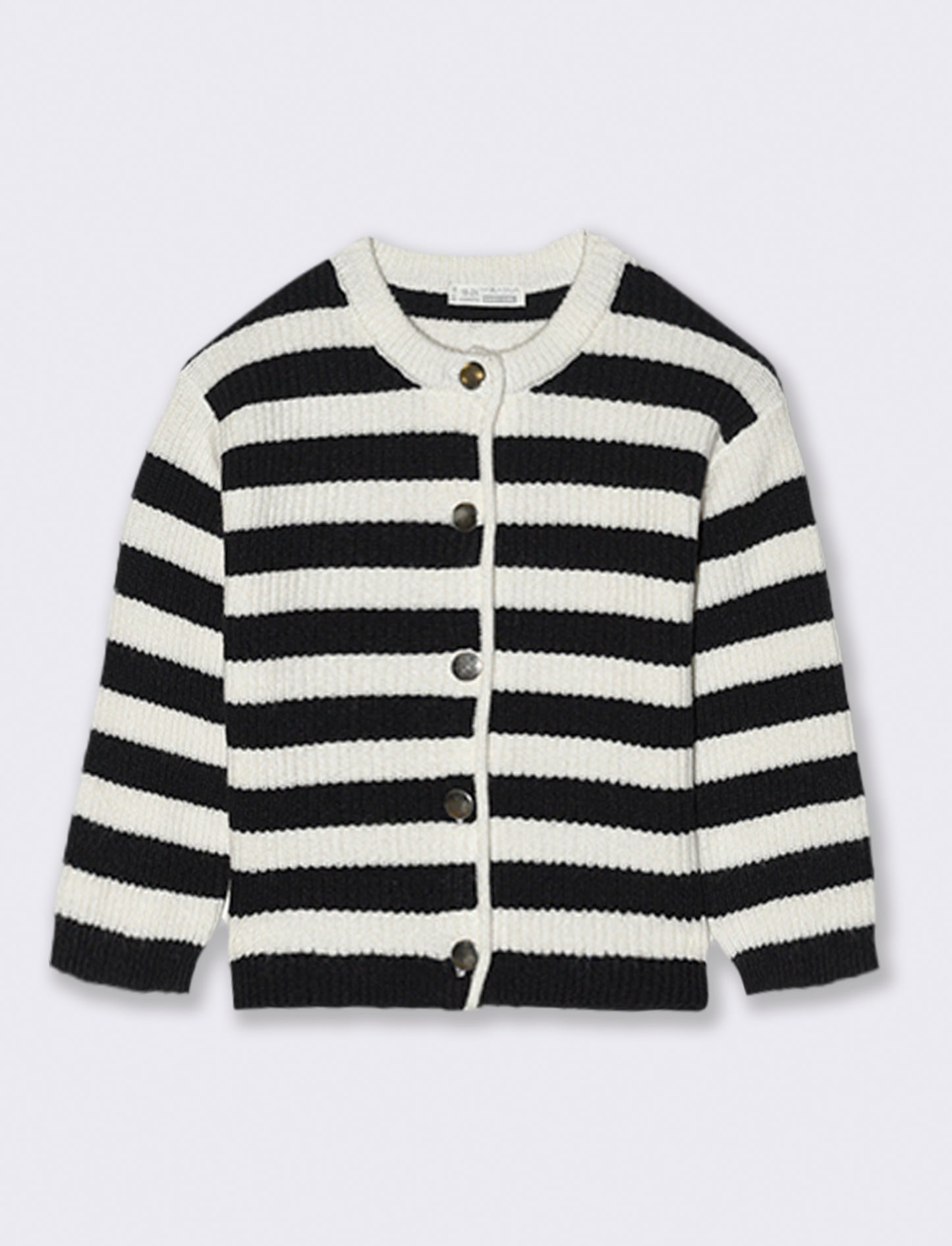 CARDIGAN IN MAGLIA A RIGHE CON BOTTONI - Bianco-nero