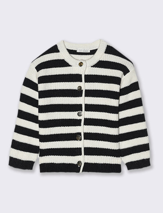 CARDIGAN IN MAGLIA A RIGHE CON BOTTONI - Bianco-nero