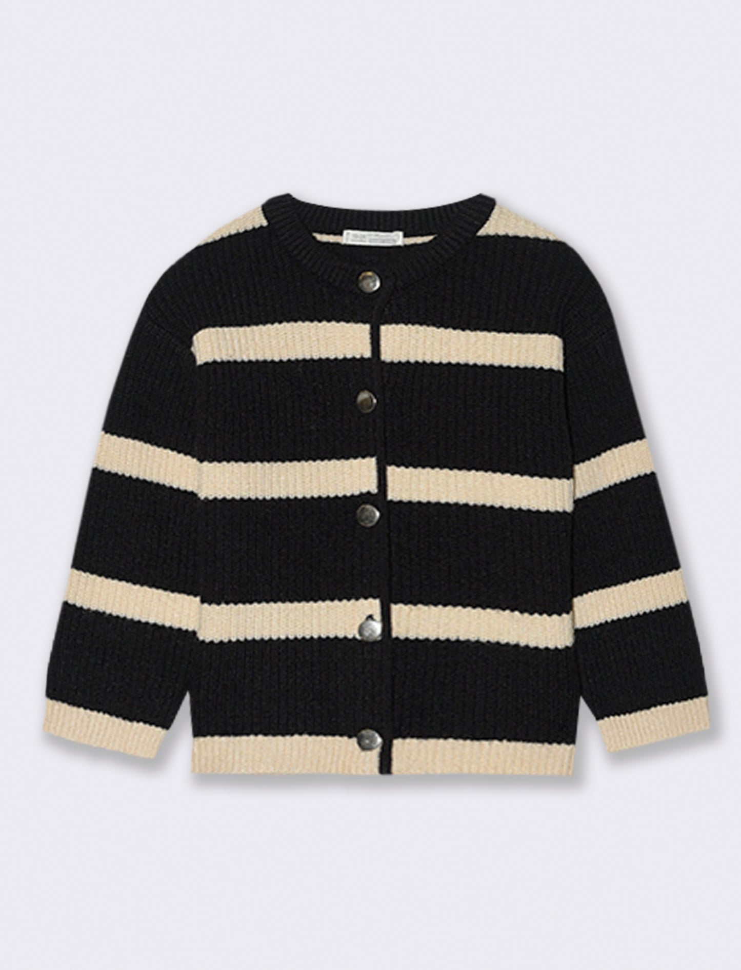 CARDIGAN IN MAGLIA A RIGHE CON BOTTONI - Nero-beige