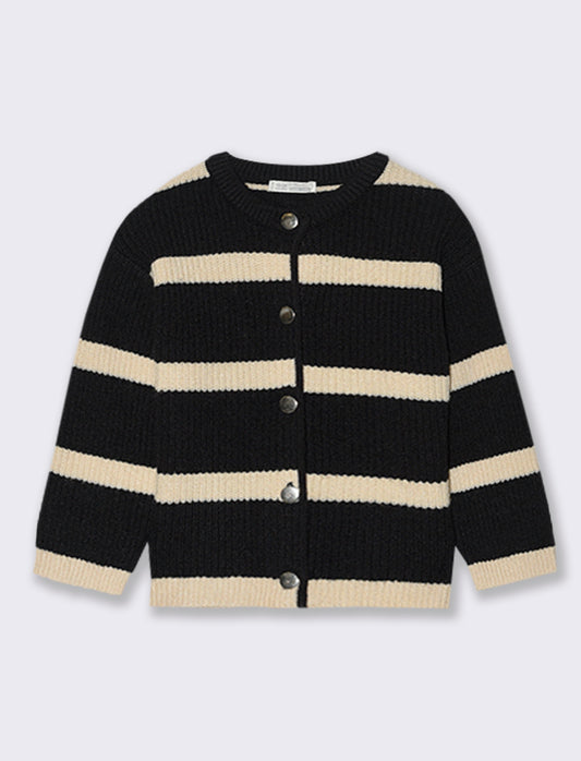 CARDIGAN IN MAGLIA A RIGHE CON BOTTONI - Nero-beige