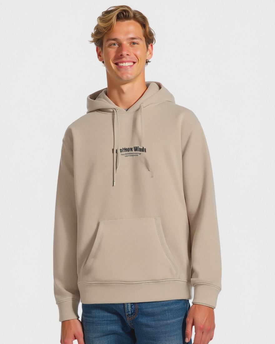 FELPA CON CAPPUCCIO E STAMPA A RILIEVO - Beige