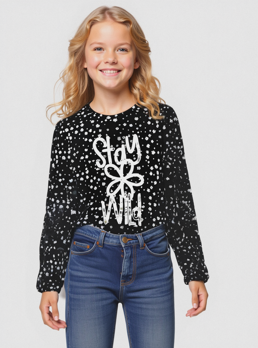 T-shirt in jersey stampata da bambina - Nero