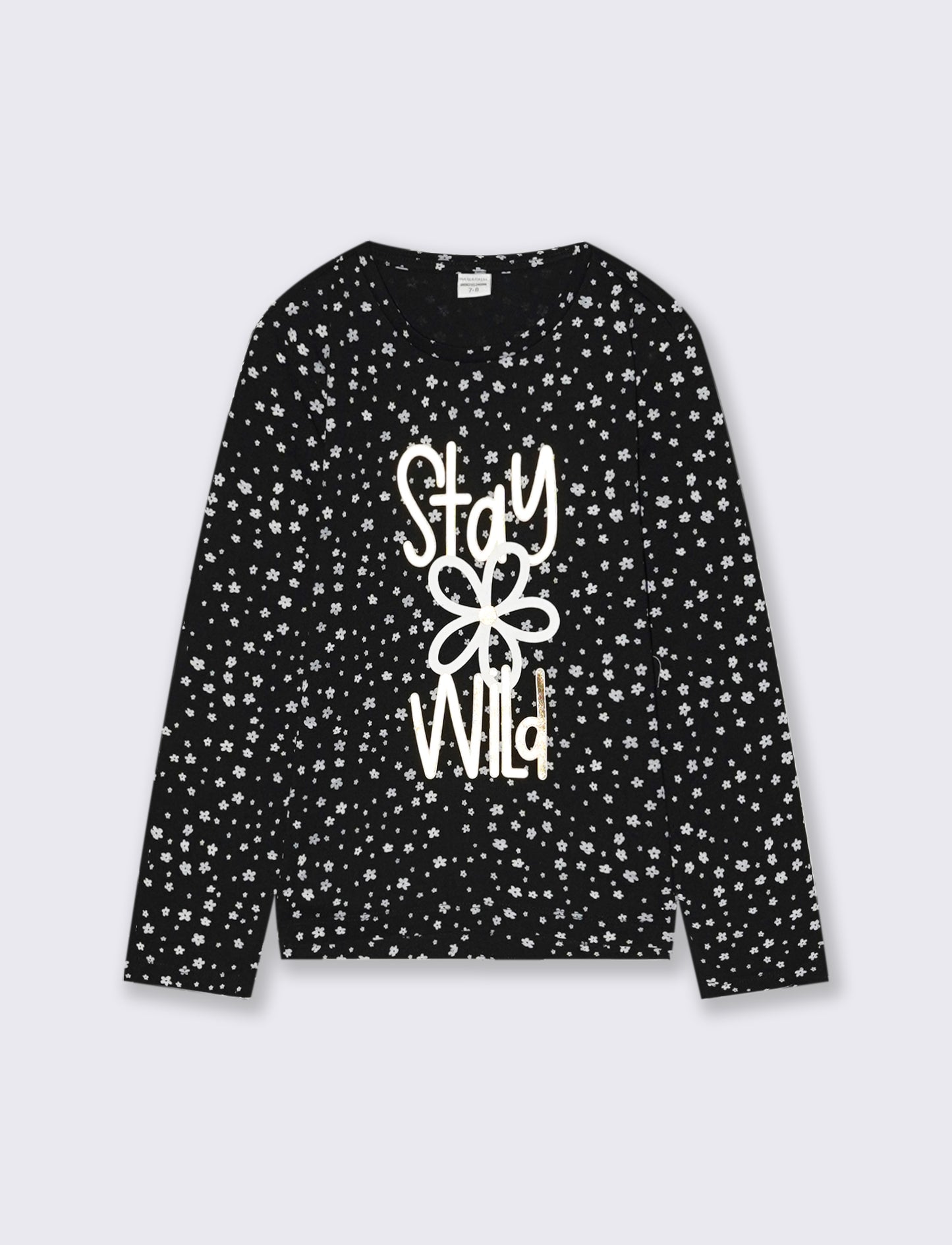 T-shirt in jersey stampata da bambina - Nero