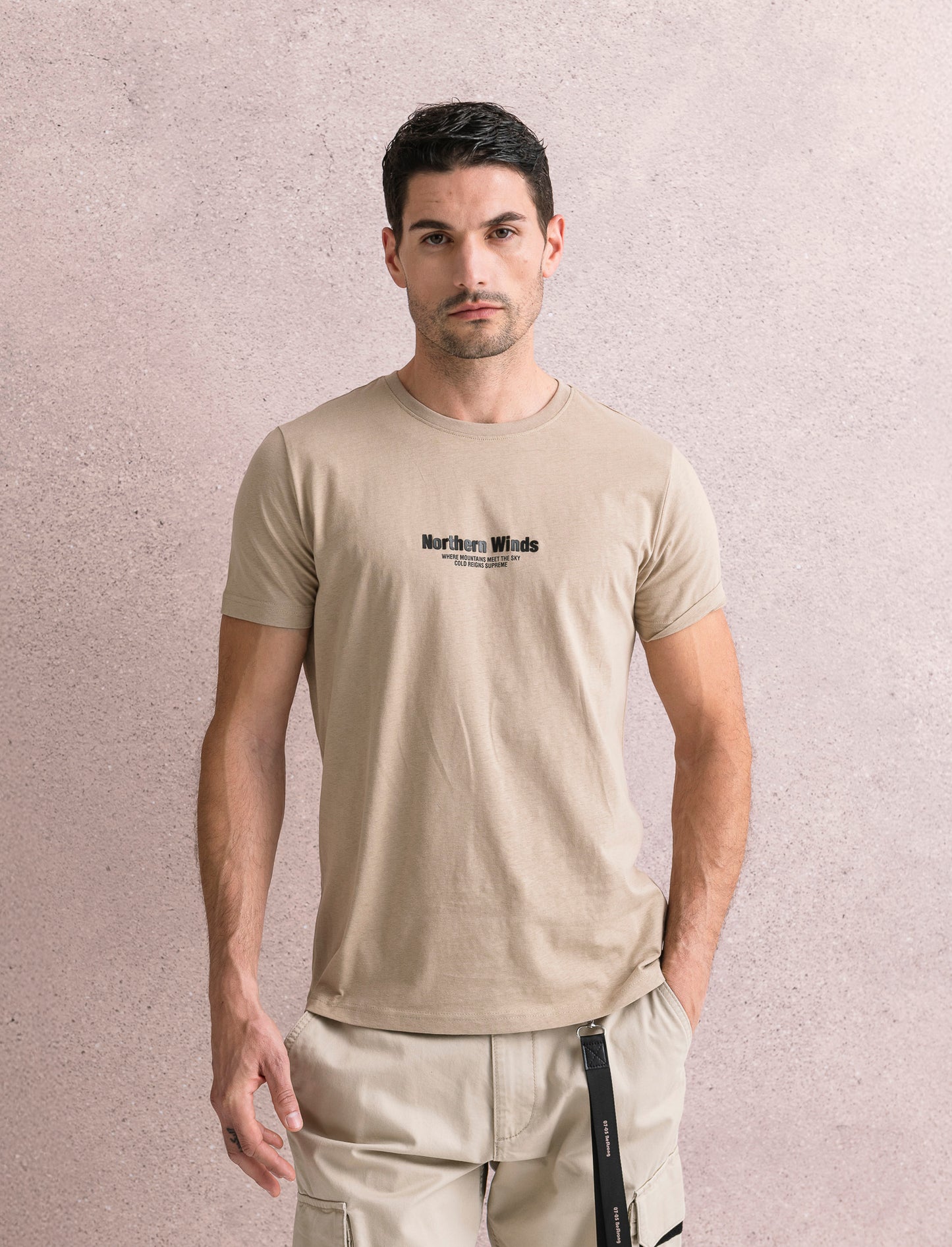 T-SHIRT IN COTONE CON STAMPA A RILIEVO - Beige