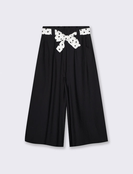 Pantaloni ampi con elastico e cintura - Nero