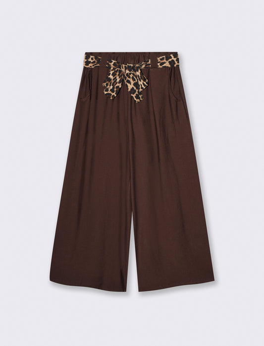 Pantaloni ampi con elastico e cintura - Moro