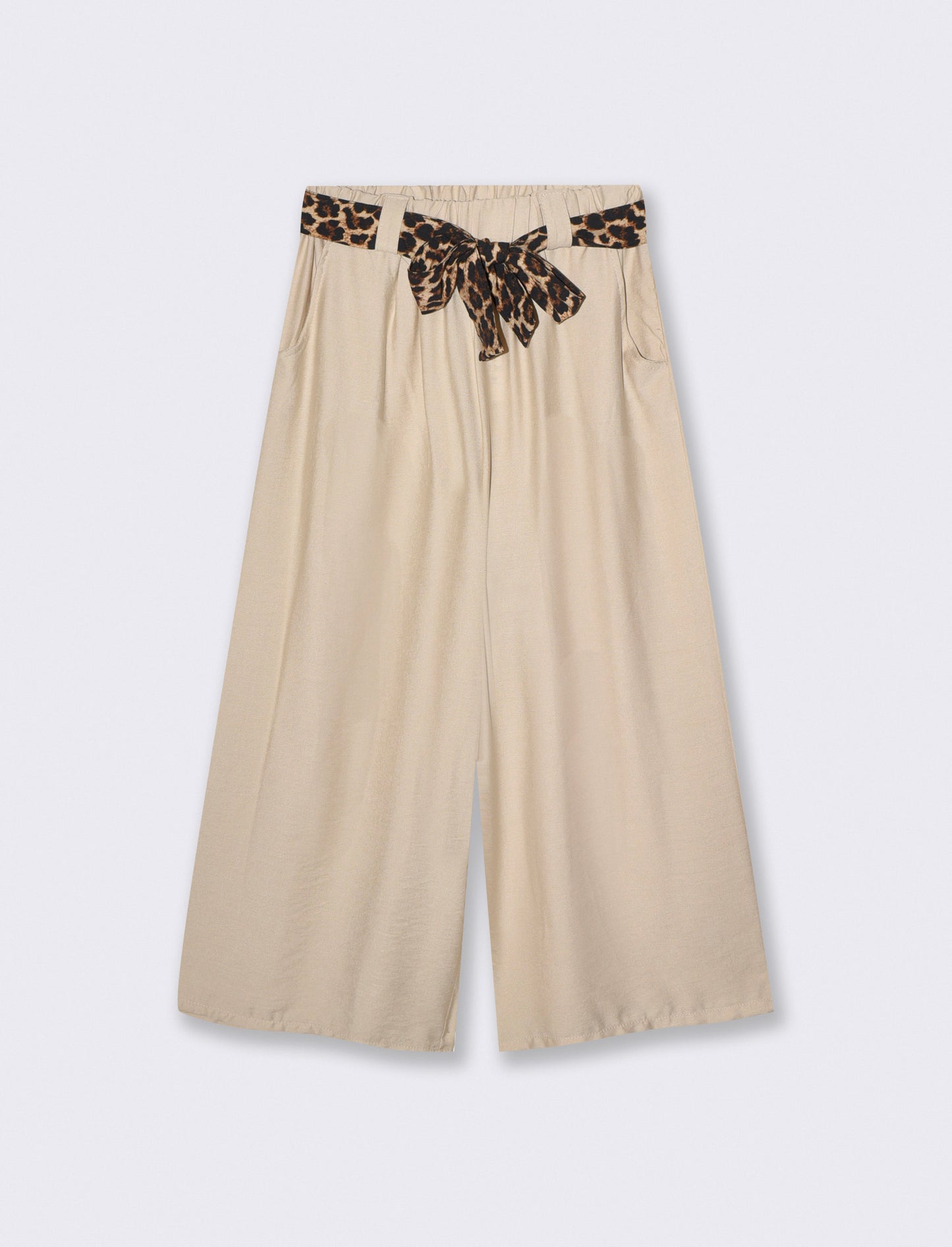 Wide-leg pants with elastic and belt - Beige