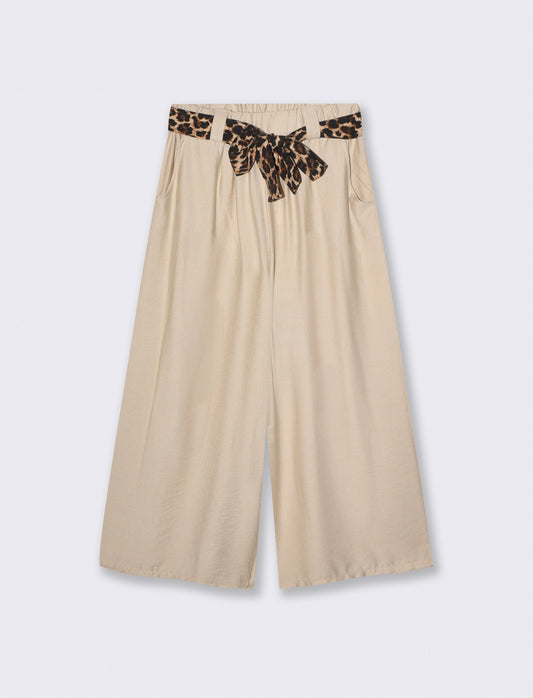 Wide-leg pants with elastic and belt - Beige