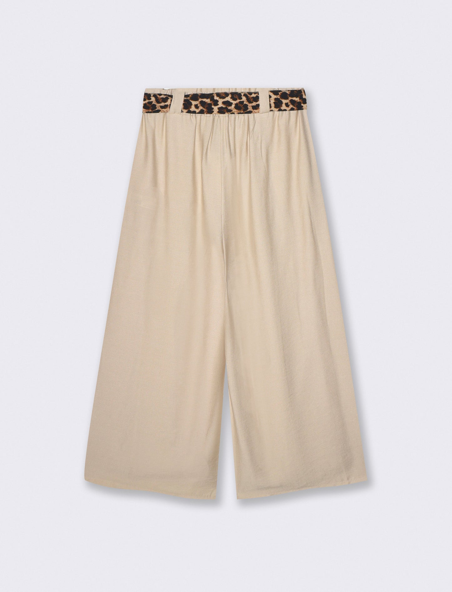 Wide-leg pants with elastic and belt - Beige
