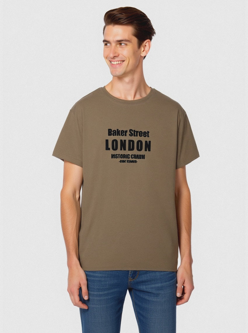 T-SHIRT IN COTONE CON STAMPA FLOCK - Verde kaki