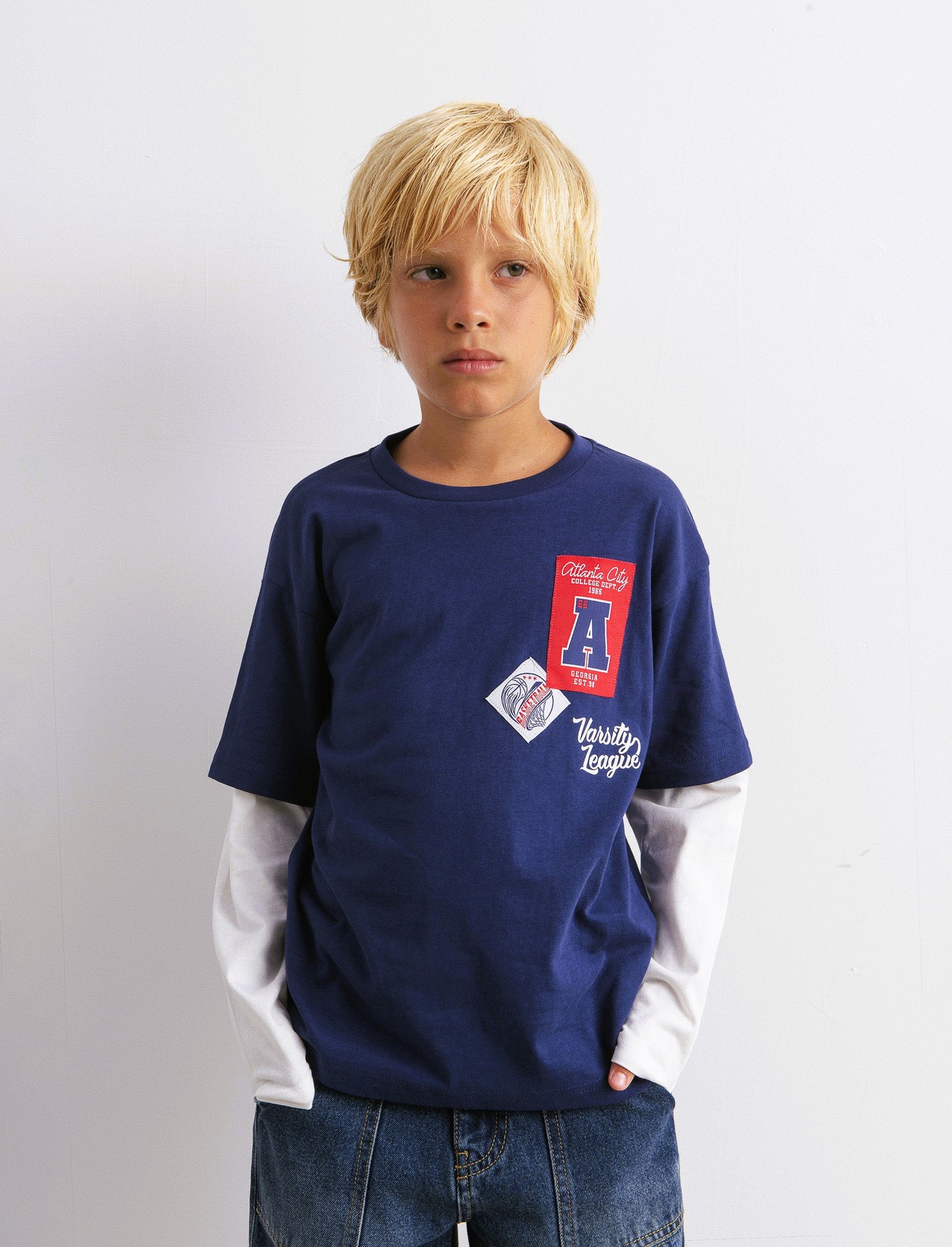 T-shirt doppia manica sporty. - Blu