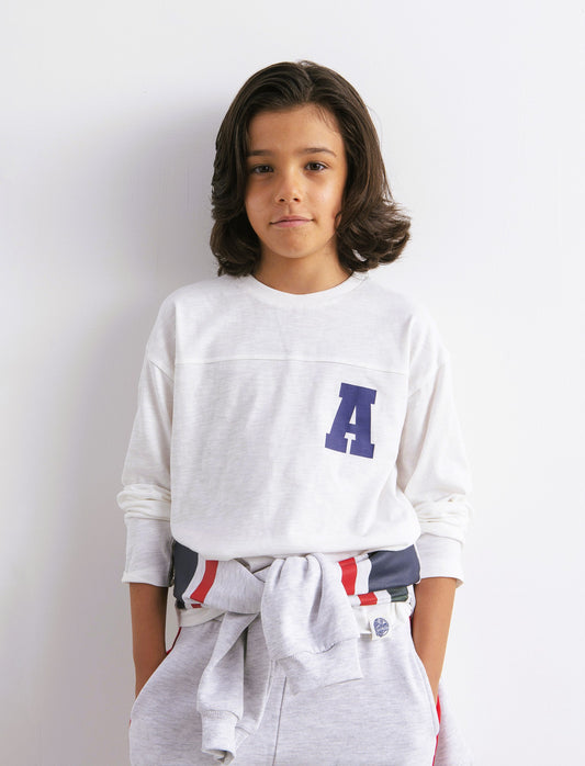 T-shirt manica lunga con taglio frontale. - Bianco latte